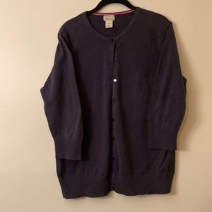 100% cotton LL Bean 3/4 sleeve cardigan, size large, navy blue